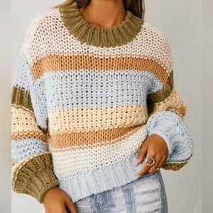Miss Lola Striped Multicolor Knit Sweater